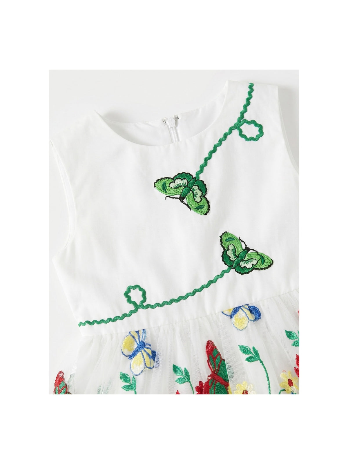 Girls Dress White Butterfly Embroidered Sleeveless Garden Party Wedding Spring Summer Dress White Embroidered Butterfly