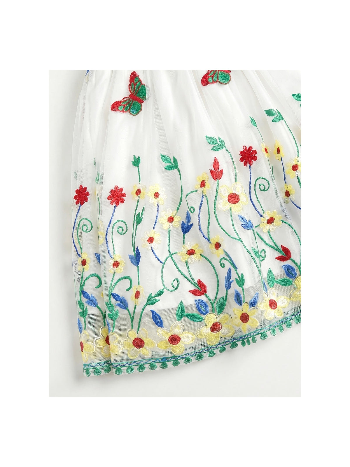 Girls Dress White Butterfly Embroidered Sleeveless Garden Party Wedding Spring Summer Dress White Embroidered Butterfly