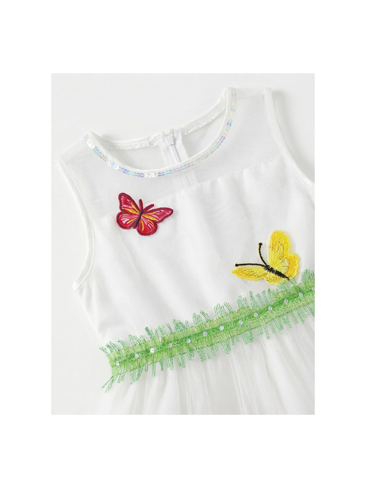 Girls Dress White Butterfly Embroidered Sleeveless Garden Party Wedding Spring Summer Dress White Butterfly