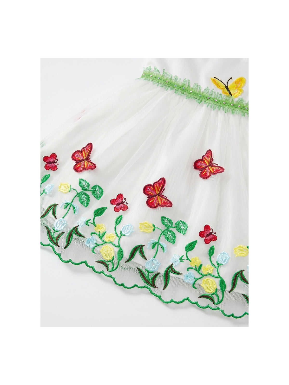 Girls Dress White Butterfly Embroidered Sleeveless Garden Party Wedding Spring Summer Dress White Butterfly