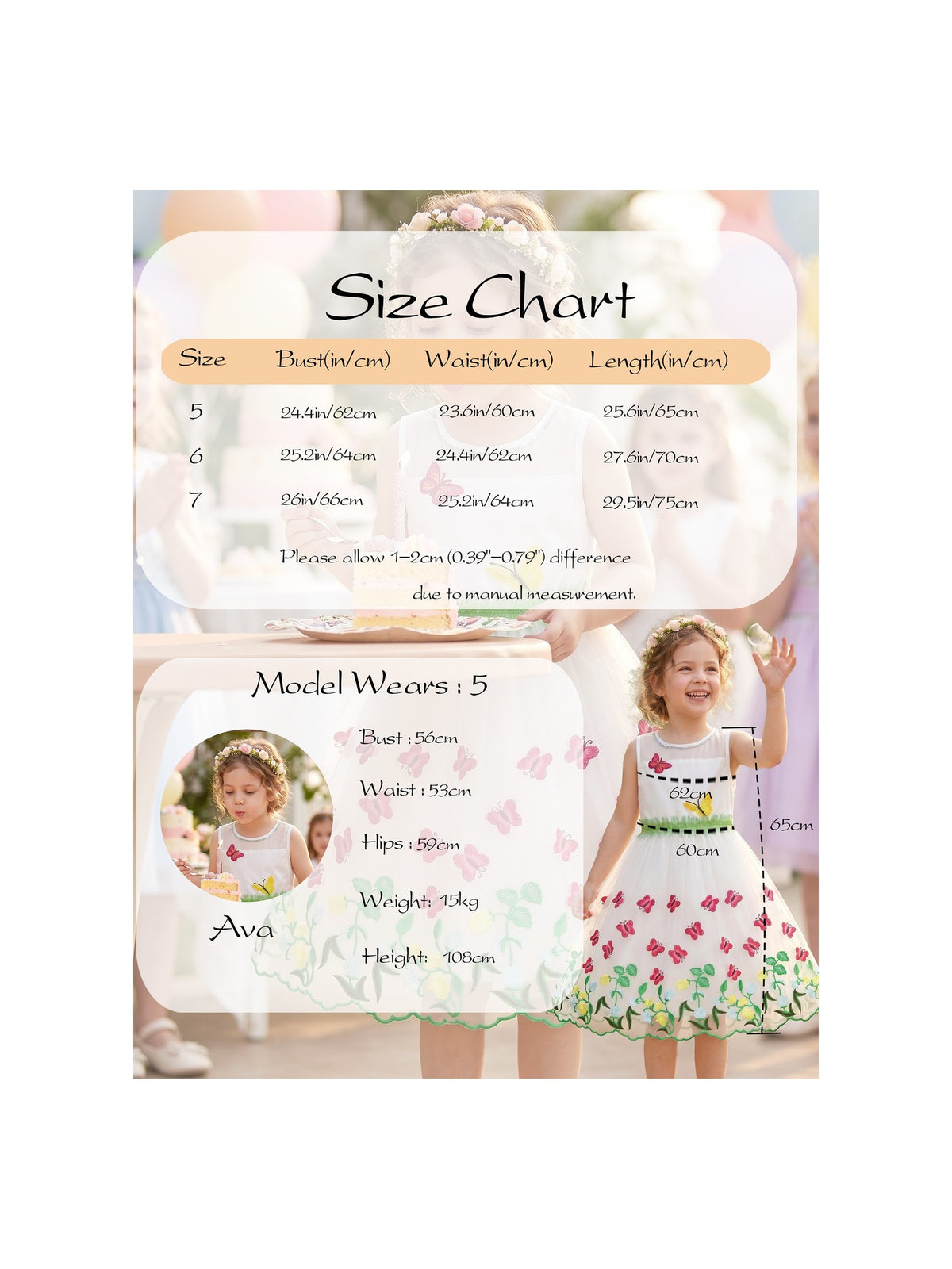 Girls Dress White Butterfly Embroidered Sleeveless Garden Party Wedding Spring Summer Dress White Butterfly