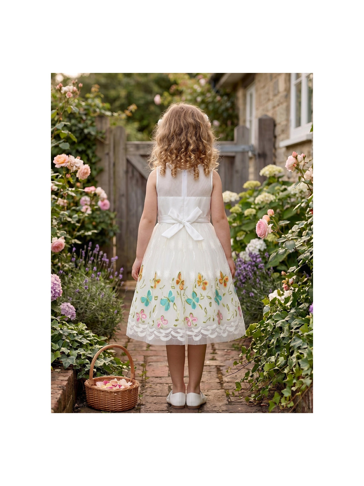Girls Dress White Butterfly Embroidered Sleeveless Garden Party Wedding Spring Summer Dress White Colorful Butterfly