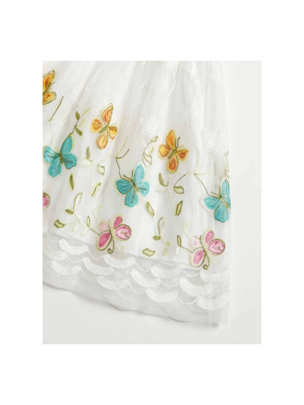 Girls Dress White Butterfly Embroidered Sleeveless Garden Party Wedding Spring Summer Dress White Colorful Butterfly