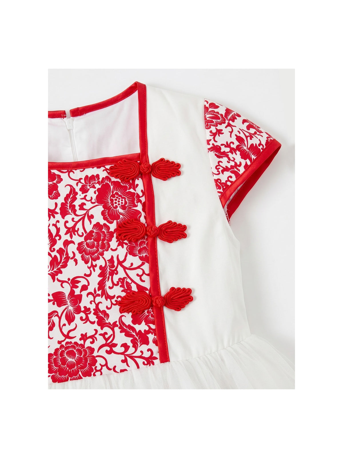 Girls Dress 2-in-1 Red Plaid White Collar Tulle Red Traditional