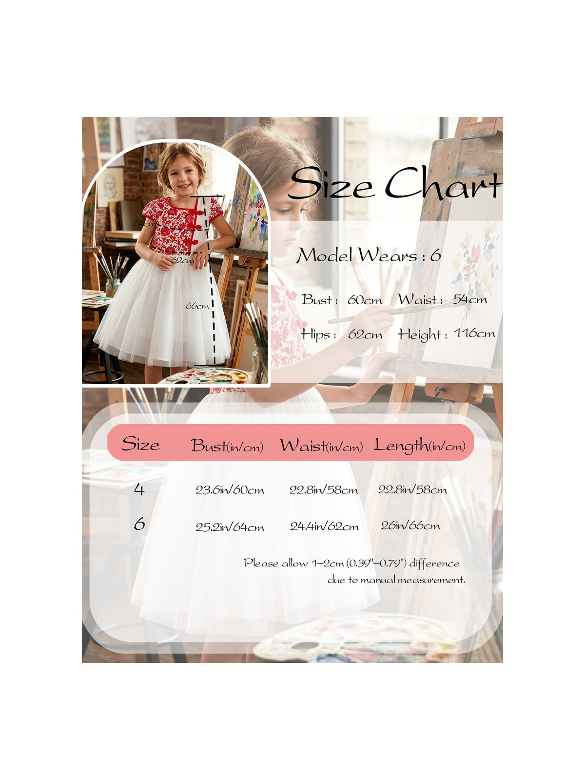 Girls Dress 2-in-1 Red Plaid White Collar Tulle Red Traditional