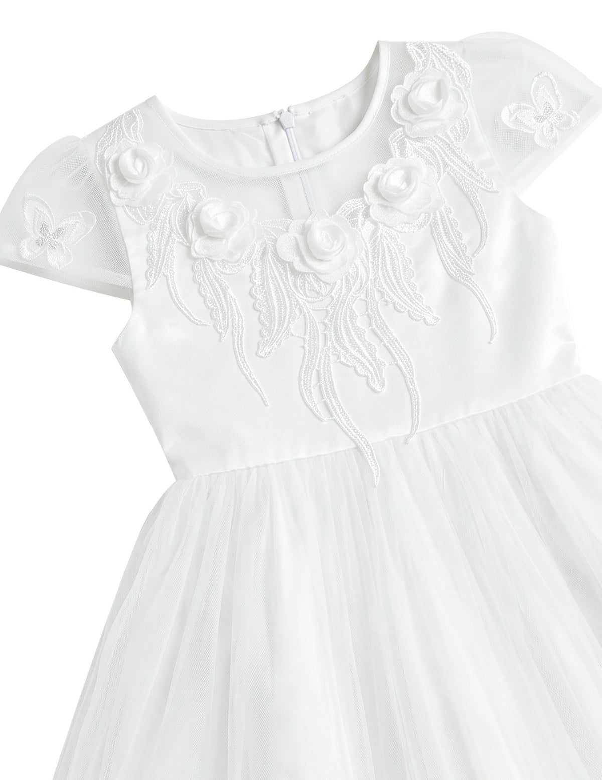 Flower Girl Dresses Sweet Pink Party Bow Tulle Princess Party Lace Cap Sleeve Wedding Easter White 3D Floral