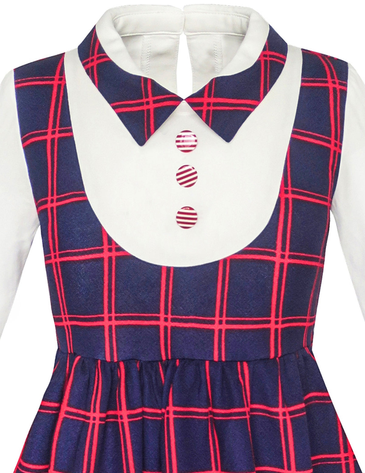 Girls Dress Long Sleeve Black A Line White Collar Button Front School Formal Daily Recital Navy Red Plaid