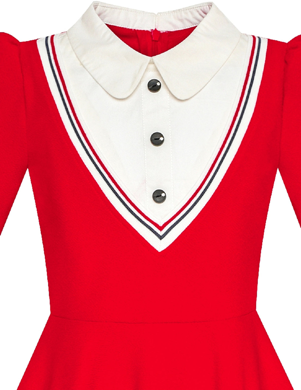 Girls Dress Long Sleeve Black A Line White Collar Button Front School Formal Daily Recital Red Contrast