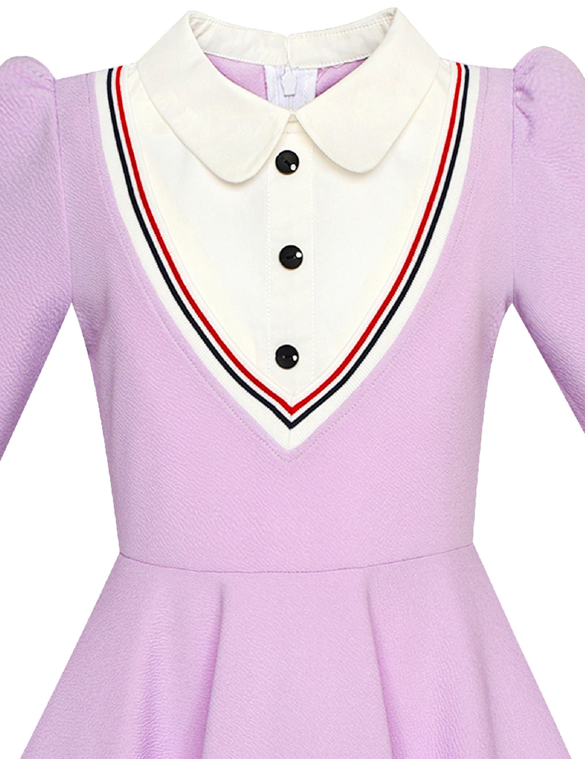 Girls Dress Long Sleeve Black A Line White Collar Button Front School Formal Daily Recital Light Purple Contrast