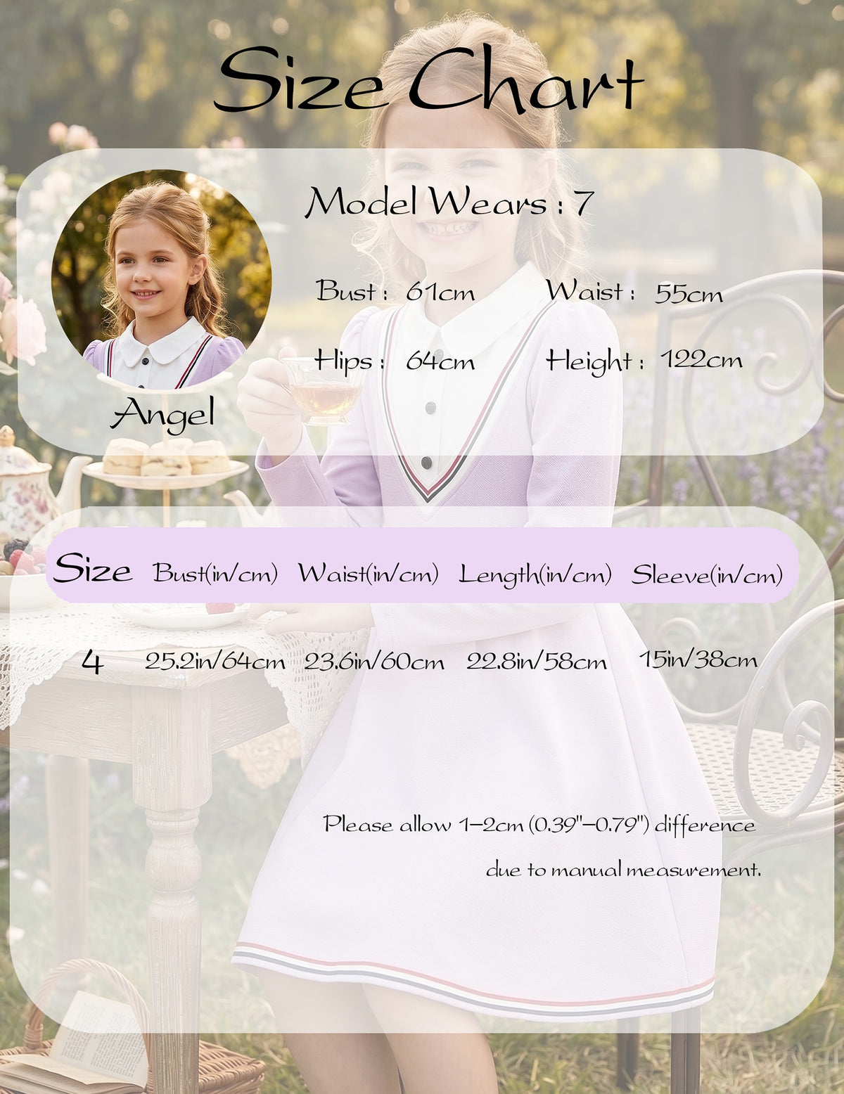 Girls Dress Long Sleeve Black A Line White Collar Button Front School Formal Daily Recital Light Purple Contrast
