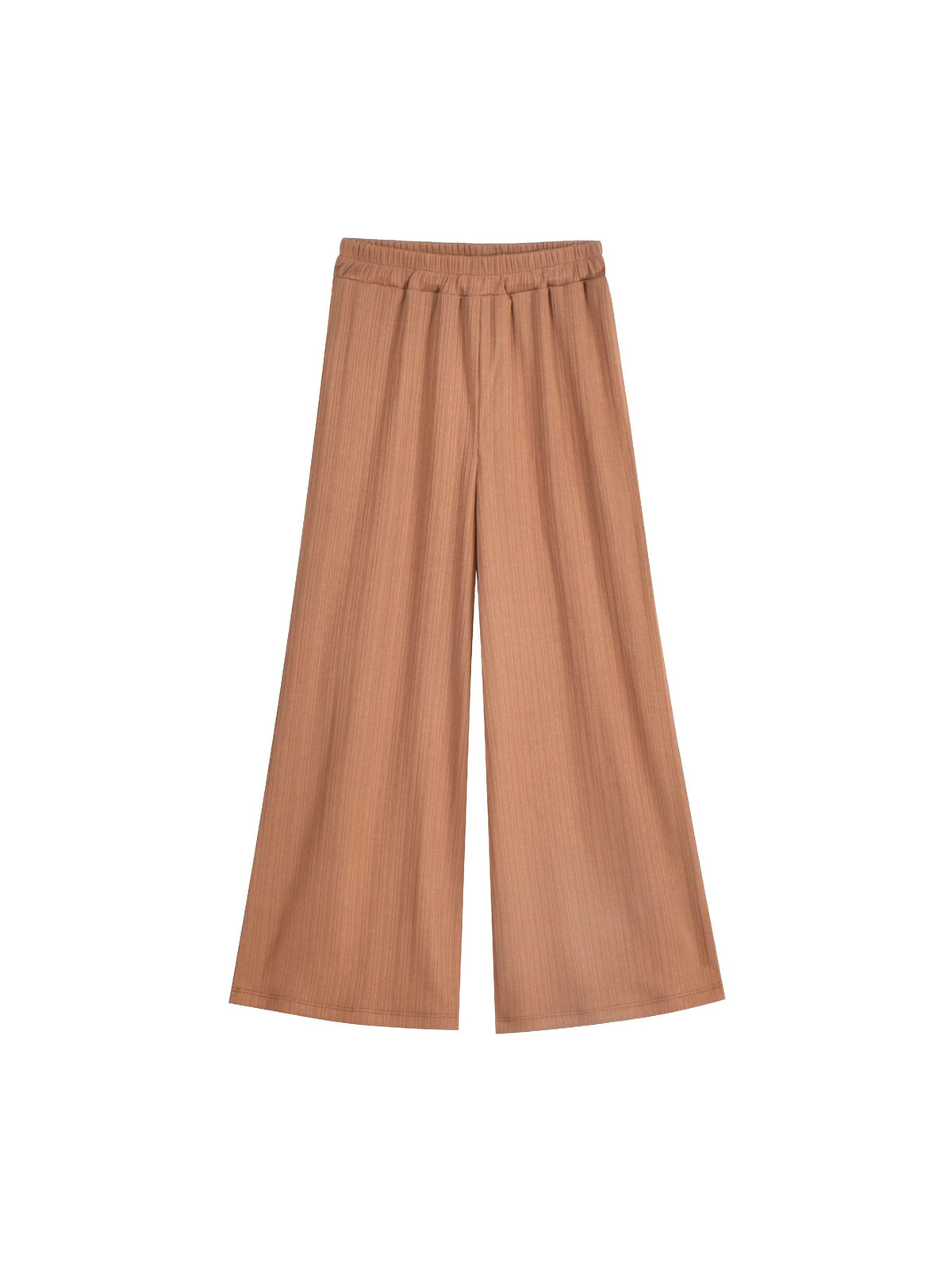 Girls Pants Brown Ribbed Wide Leg Pull On Elastic Trousers Casual Beach Pants Brown Ribbed