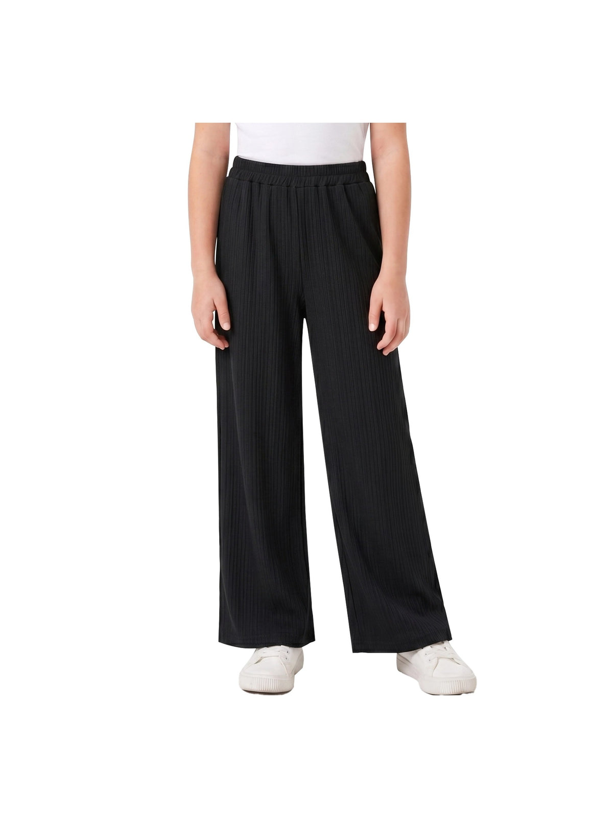 Girls Pants Brown Ribbed Wide Leg Pull On Elastic Trousers Casual Beach Pants Black Ribbed