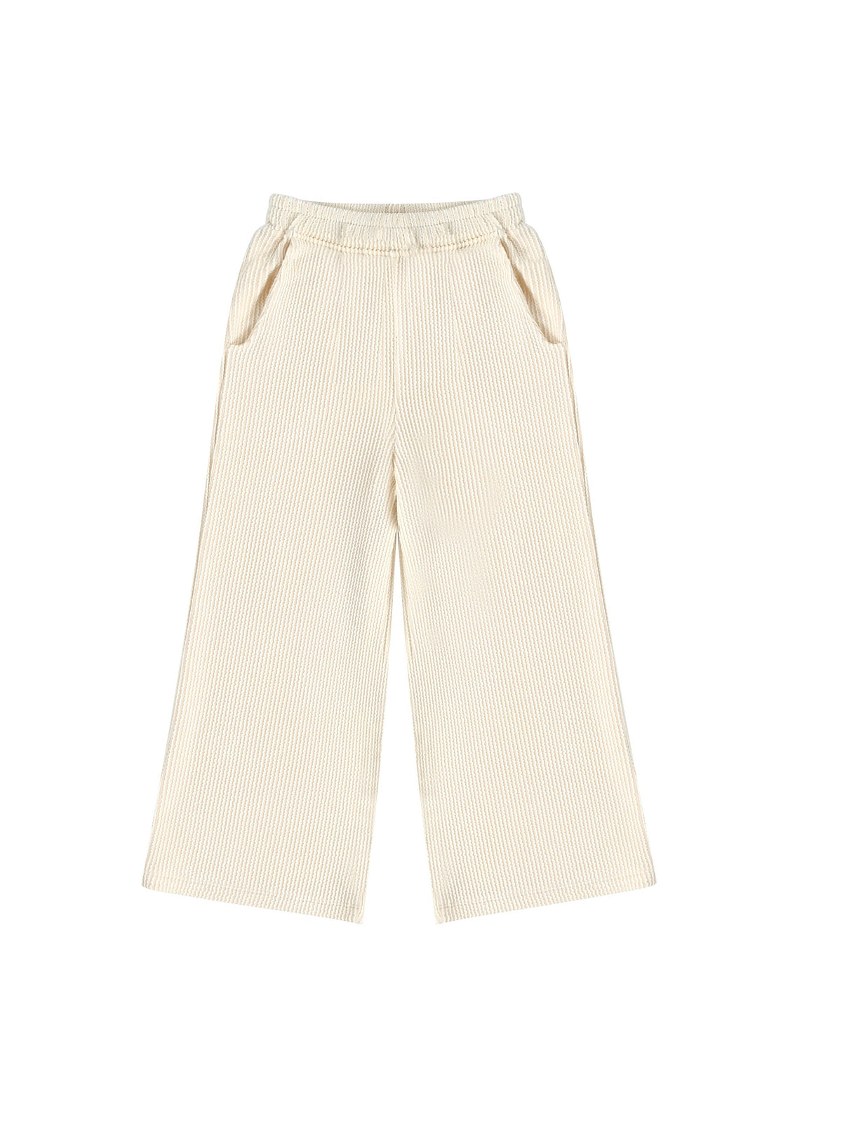 Girls Pants Brown Ribbed Wide Leg Pull On Elastic Trousers Casual Beach Pants Beige Ribbed