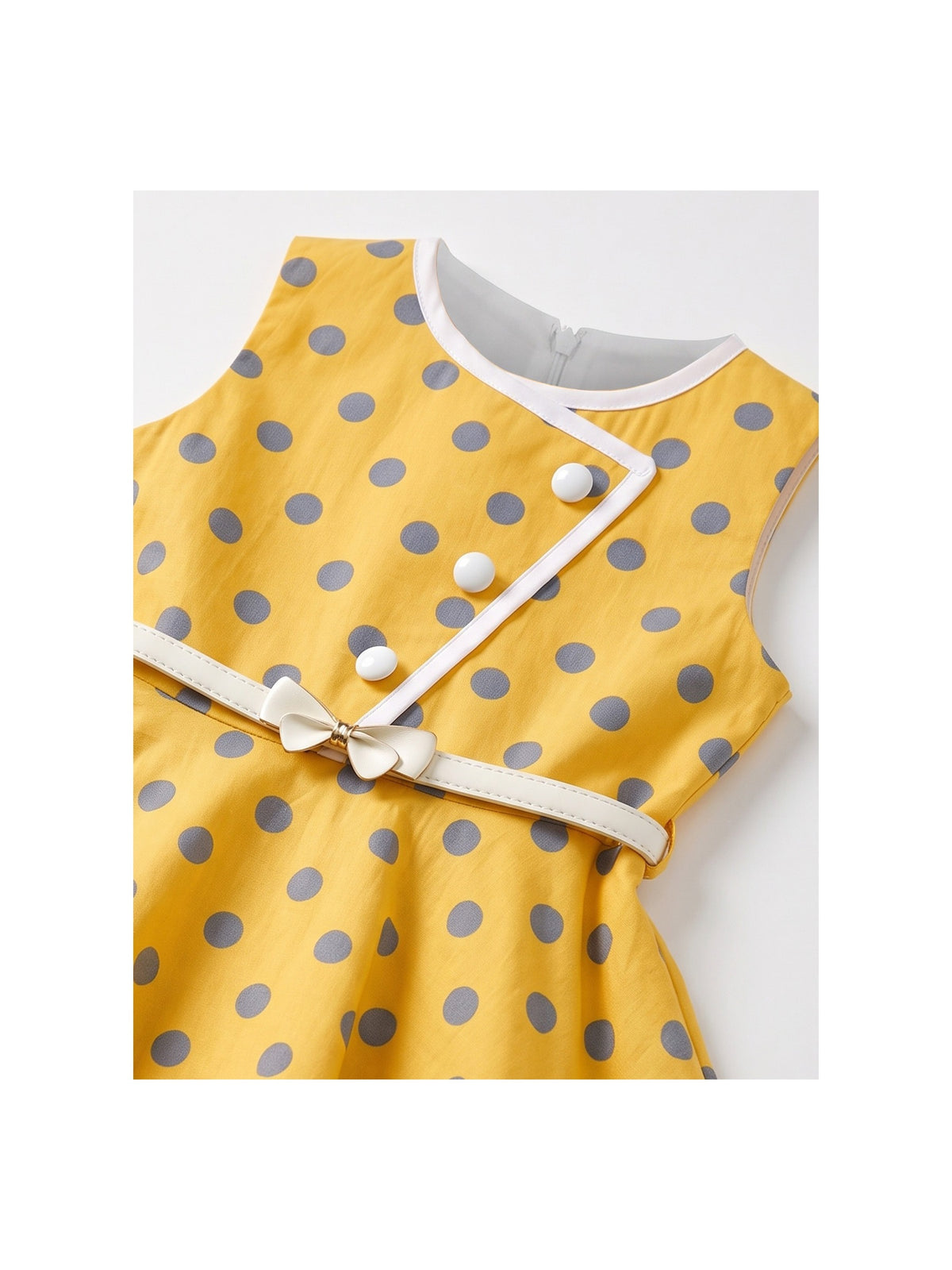 Girls Dress Polka Dot Butterfly Belt Asymmetrical Playful - Yellow Polka Dot