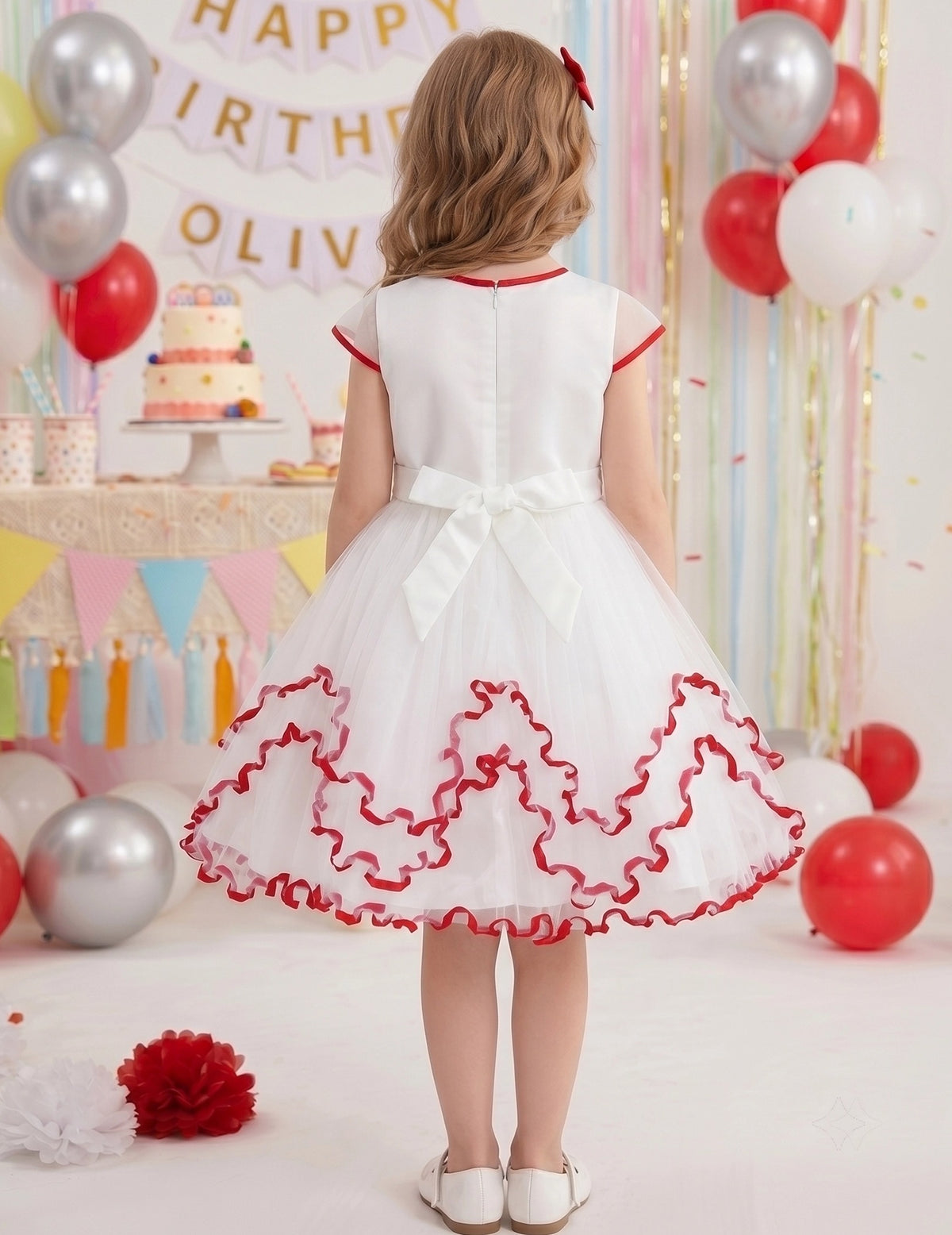 Flower Girl Dresses Sweet Pink Party Bow Tulle Princess Party Lace Cap Sleeve Wedding Easter White Red Sequin