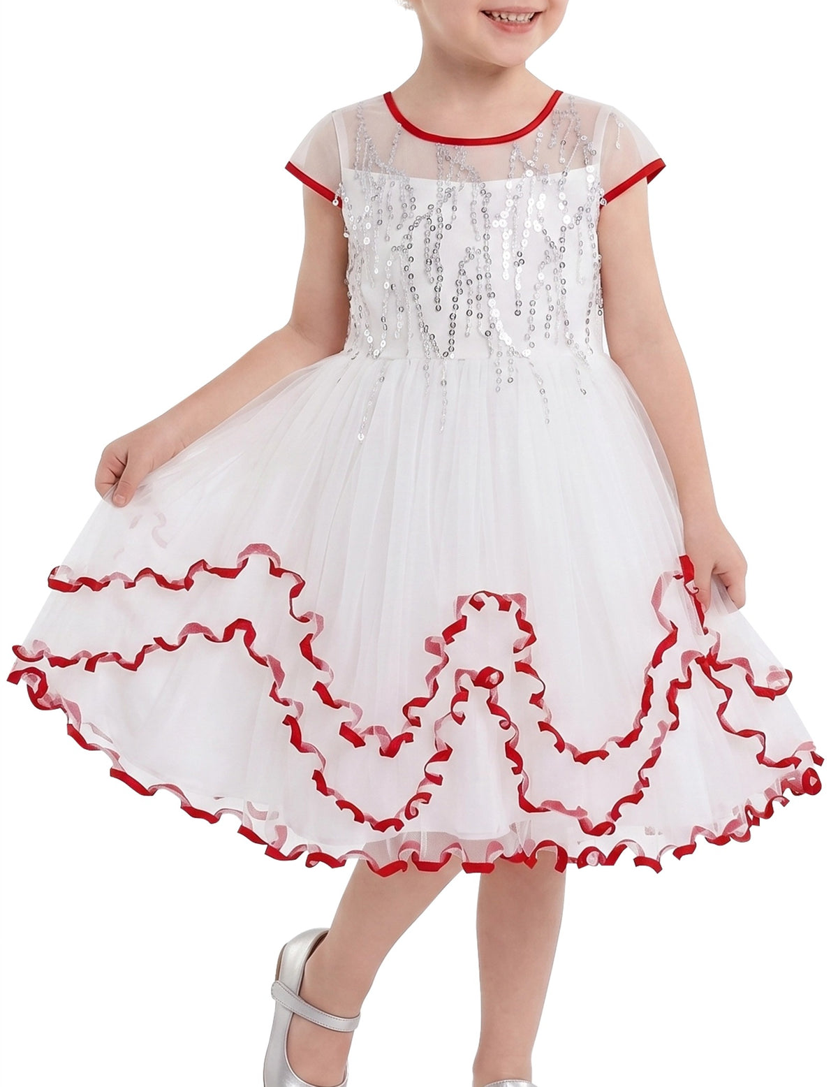 Flower Girl Dresses Sweet Pink Party Bow Tulle Princess Party Lace Cap Sleeve Wedding Easter White Red Sequin