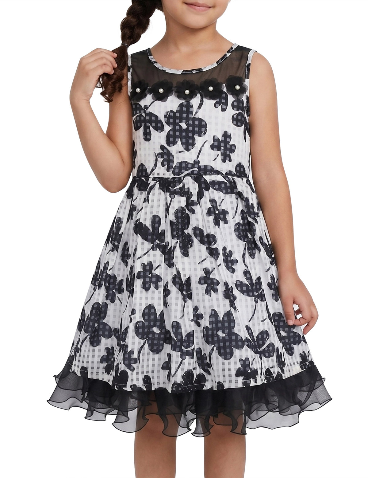 Girls Dress Purple Flower Bow Tie Wedding Party Children Clothes Size Black Floral