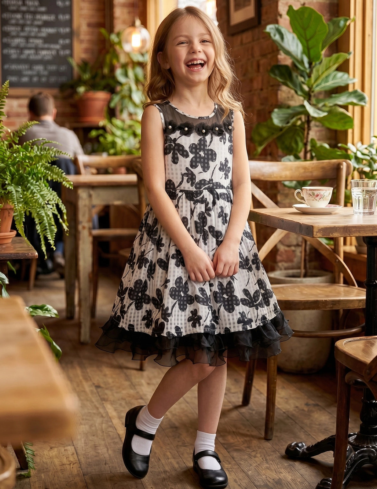 Girls Dress Purple Flower Bow Tie Wedding Party Children Clothes Size Black Floral