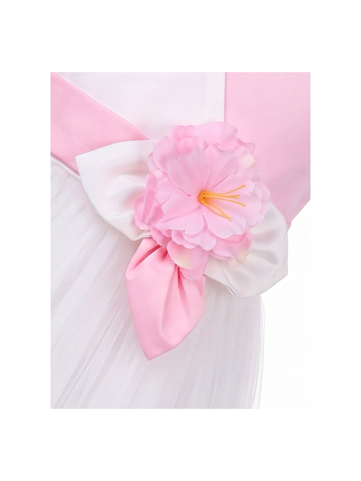 Flower Girls Dress Pink White Contrast Sleeveless Ruffle Tulle Summer Wedding Pageant Party Dresses Pink White Floral