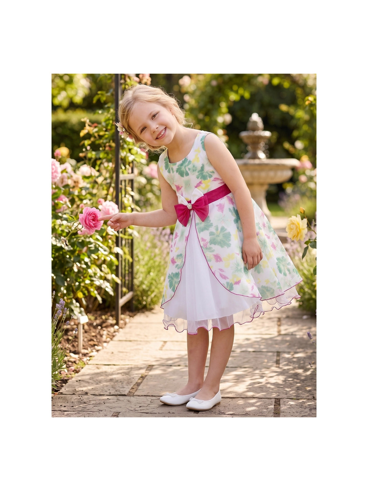 Girls Dress Purple Flower Bow Tie Wedding Party Children Clothes Size Green Floral