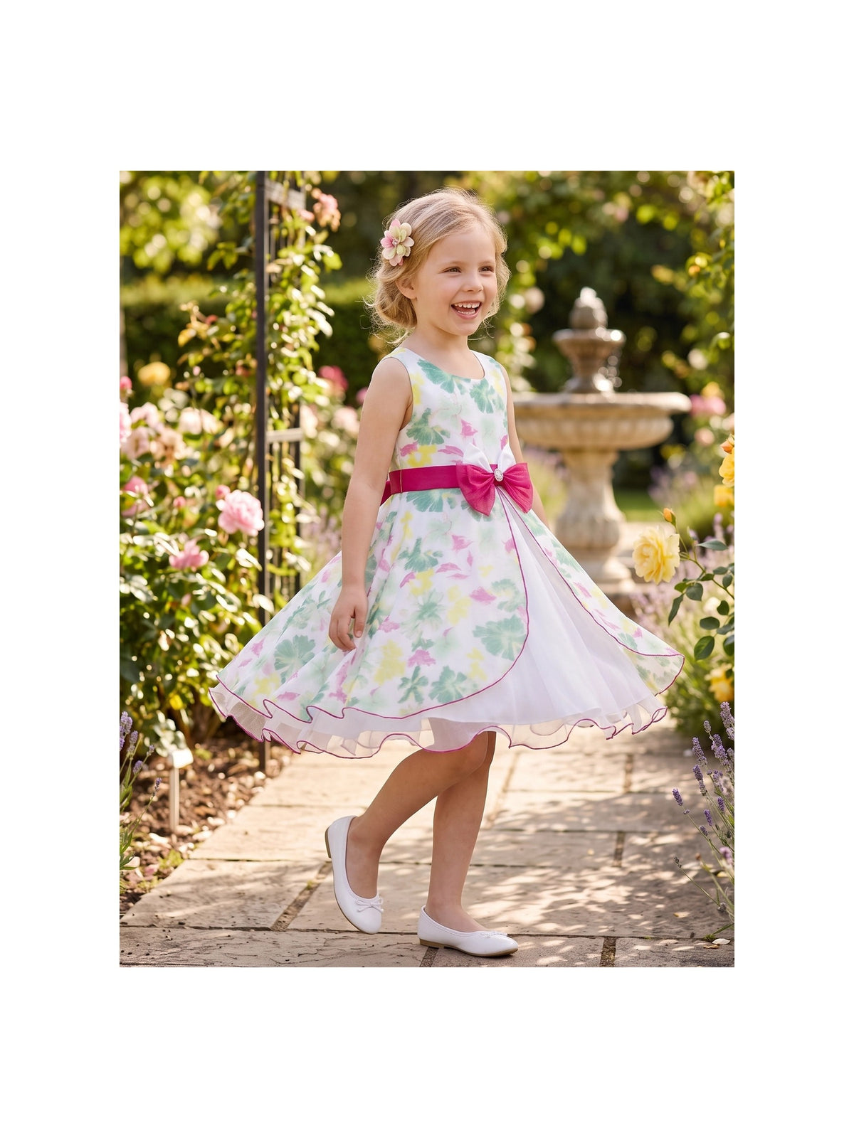 Girls Dress Purple Flower Bow Tie Wedding Party Children Clothes Size Green Floral
