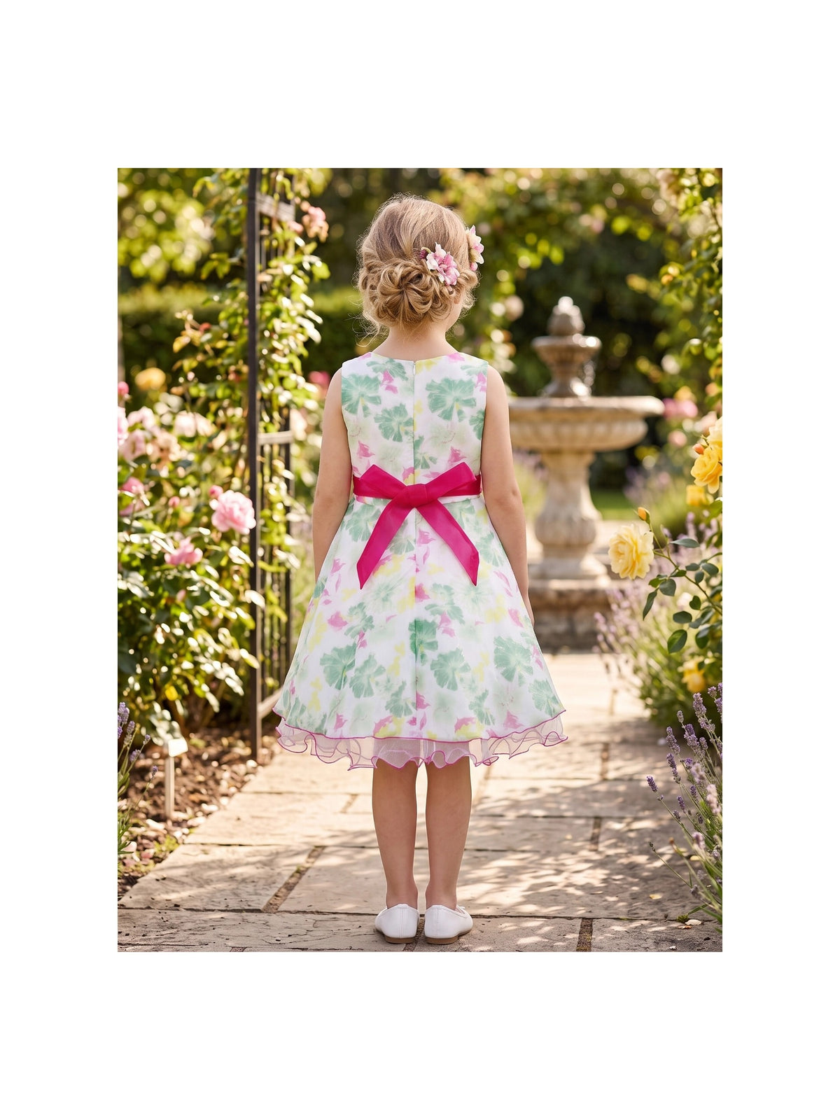 Girls Dress Purple Flower Bow Tie Wedding Party Children Clothes Size Green Floral