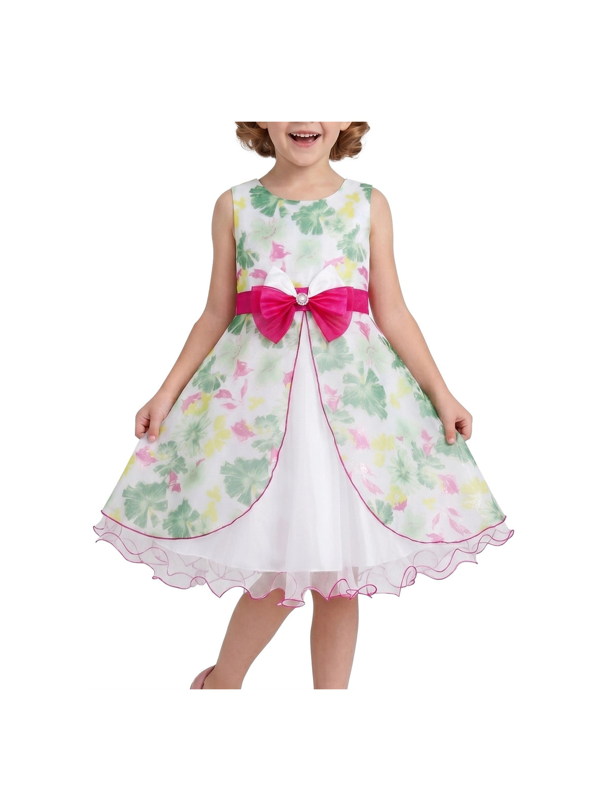 Girls Dress Purple Flower Bow Tie Wedding Party Children Clothes Size Green Floral