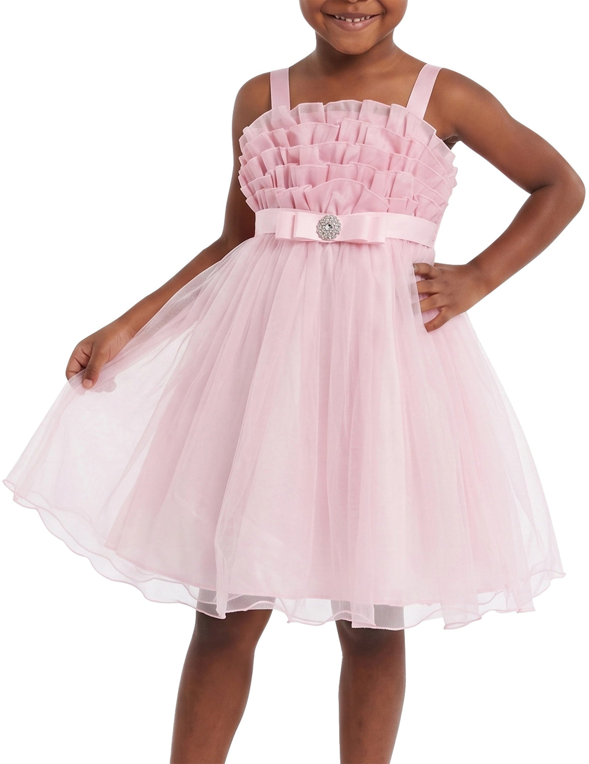 Girls Pink Floral Multilayer Ruffle Tulle Sleeveless Sequin Princess Pink Tulle