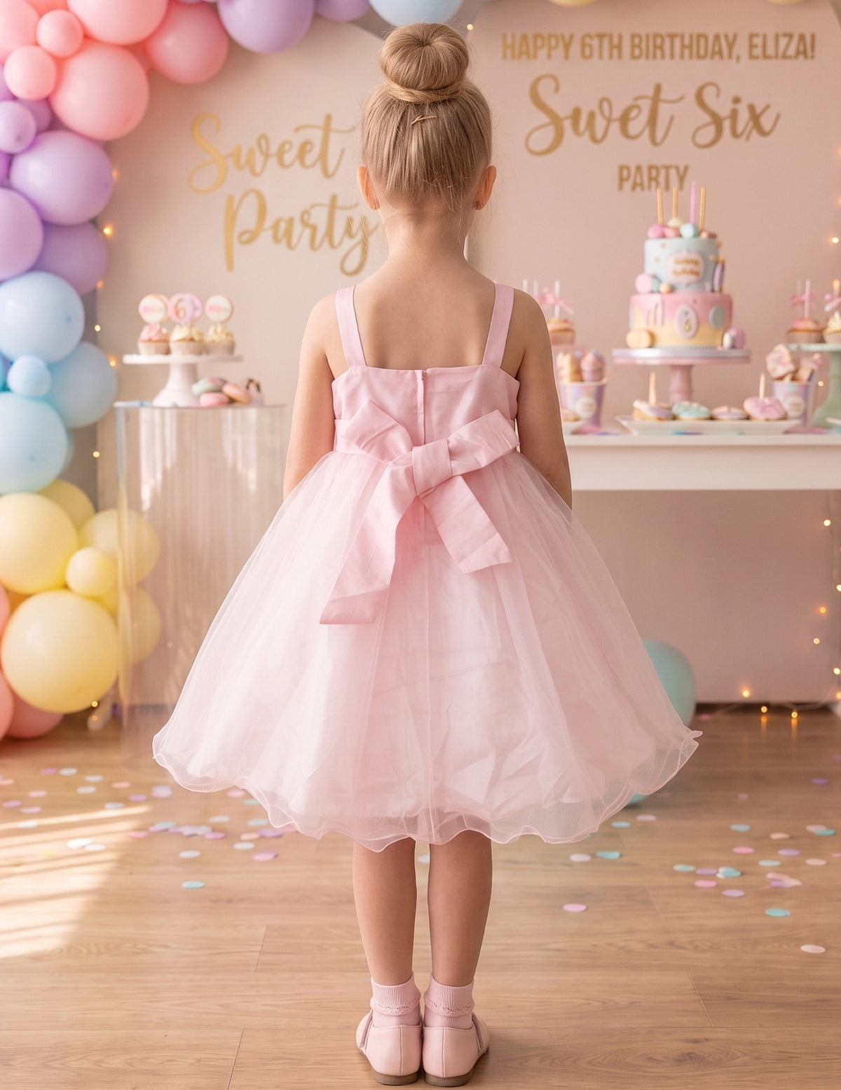 Girls Pink Floral Multilayer Ruffle Tulle Sleeveless Sequin Princess Pink Tulle