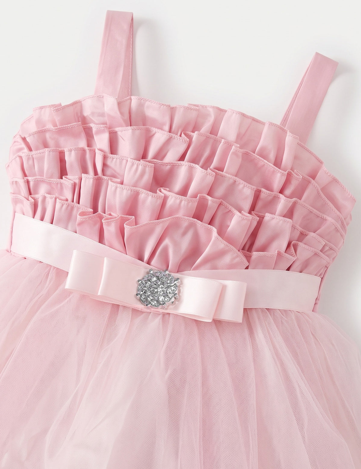 Girls Pink Floral Multilayer Ruffle Tulle Sleeveless Sequin Princess Pink Tulle
