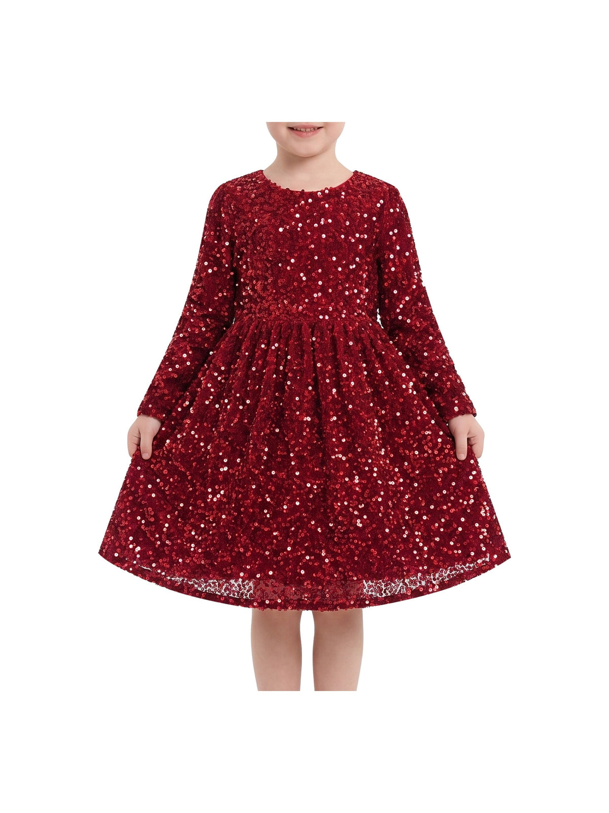 Girls Dress Emerald Sparkle Sequin Long Sleeve Christmas Holiday New Year Celebration Red Sequin