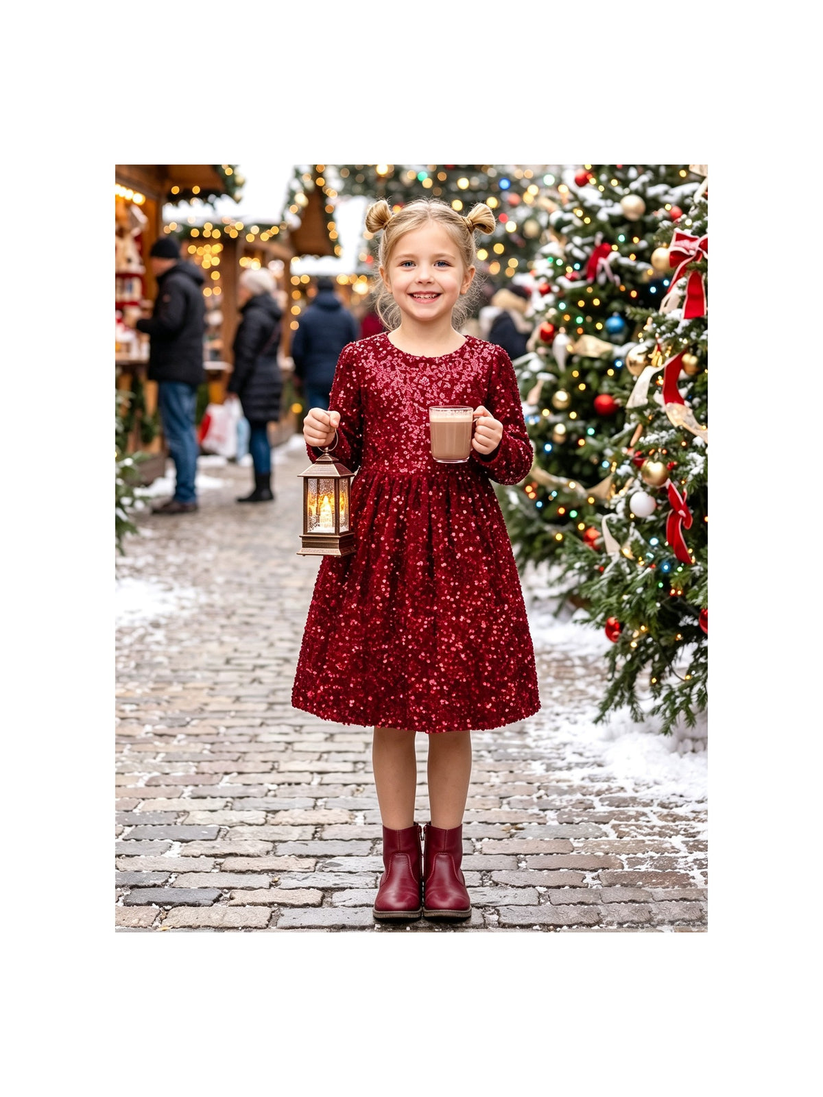 Girls Dress Emerald Sparkle Sequin Long Sleeve Christmas Holiday New Year Celebration Red Sequin