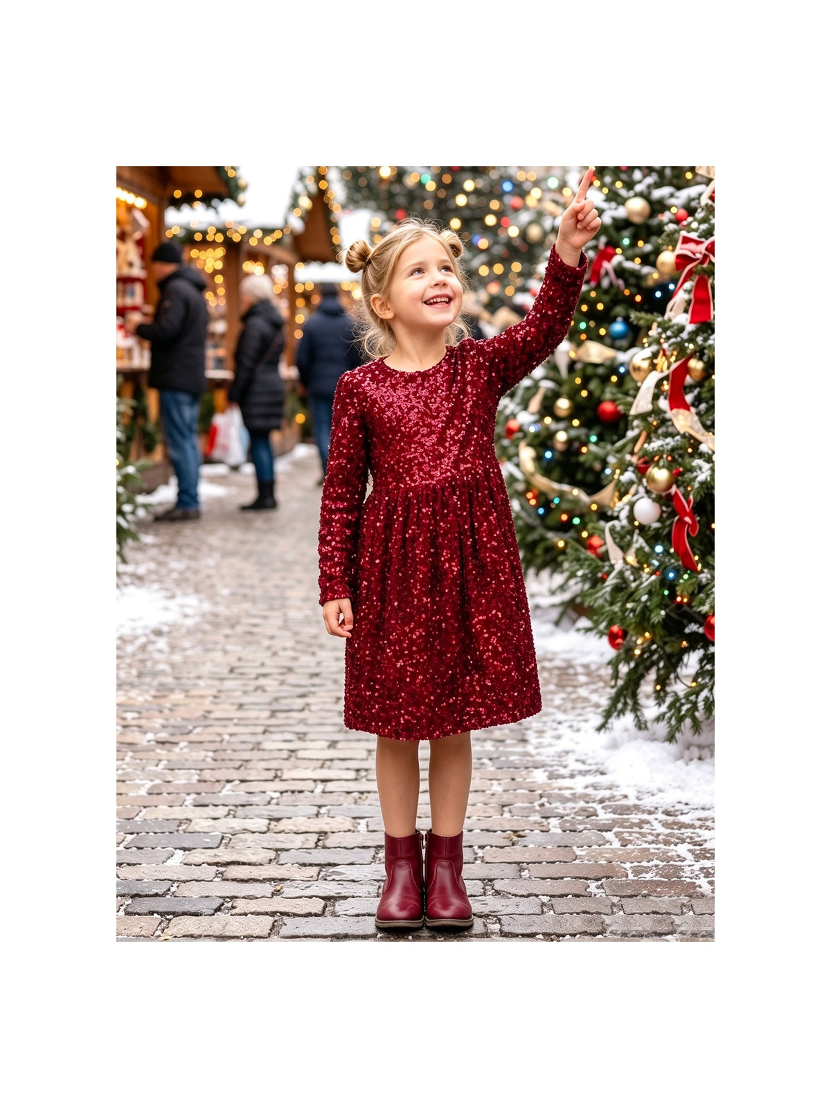 Girls Dress Emerald Sparkle Sequin Long Sleeve Christmas Holiday New Year Celebration Red Sequin