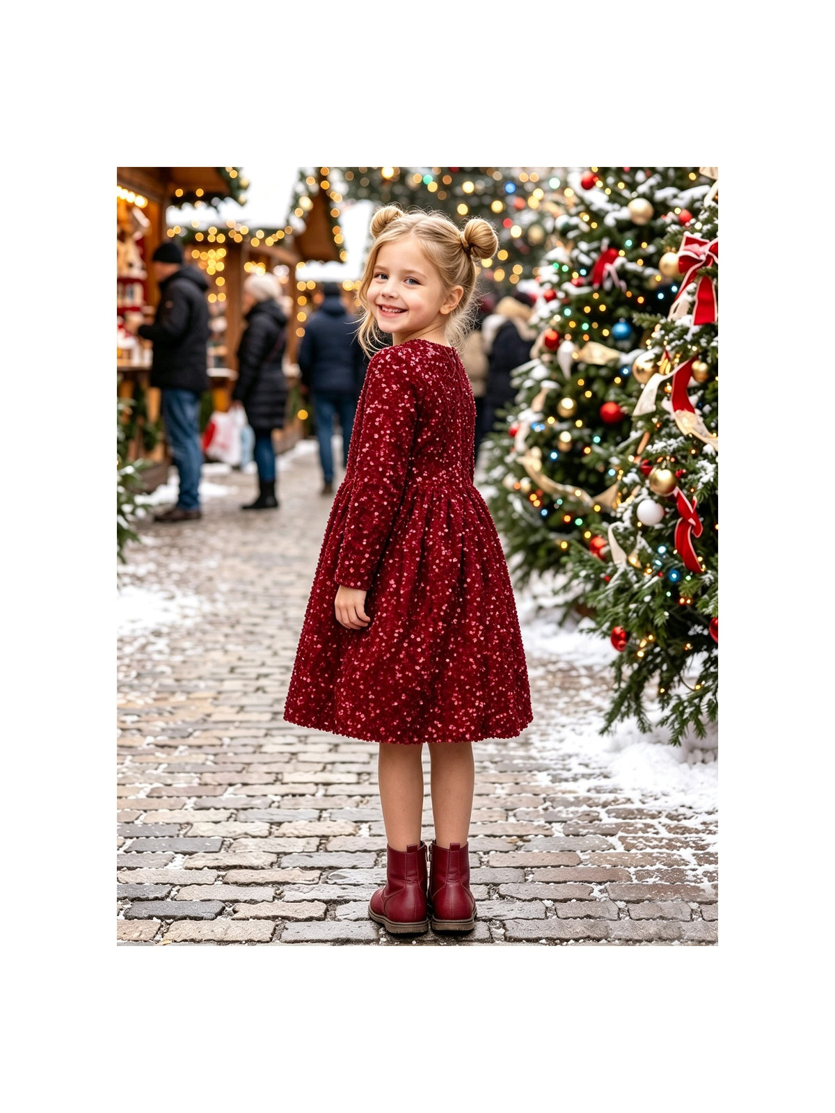 Girls Dress Emerald Sparkle Sequin Long Sleeve Christmas Holiday New Year Celebration Red Sequin