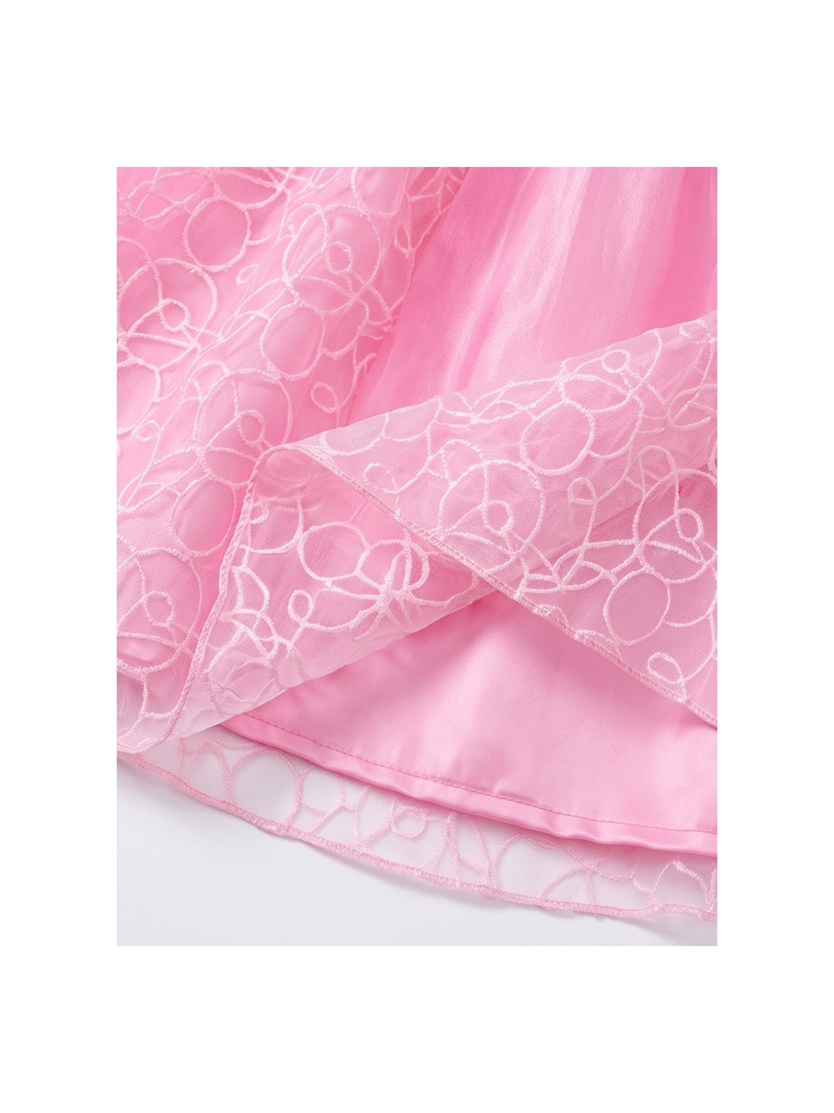 Girls Dress Pink Embroidered Tulle Off Shoulder Ruffle Bow Princess Costume Party Satin Dress Pink Embroidered