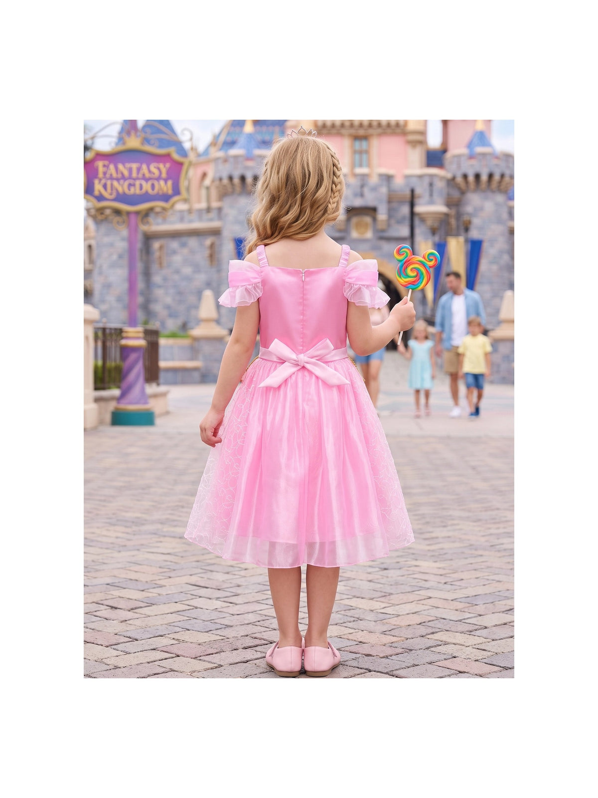 Girls Dress Pink Embroidered Tulle Off Shoulder Ruffle Bow Princess Costume Party Satin Dress Pink Embroidered