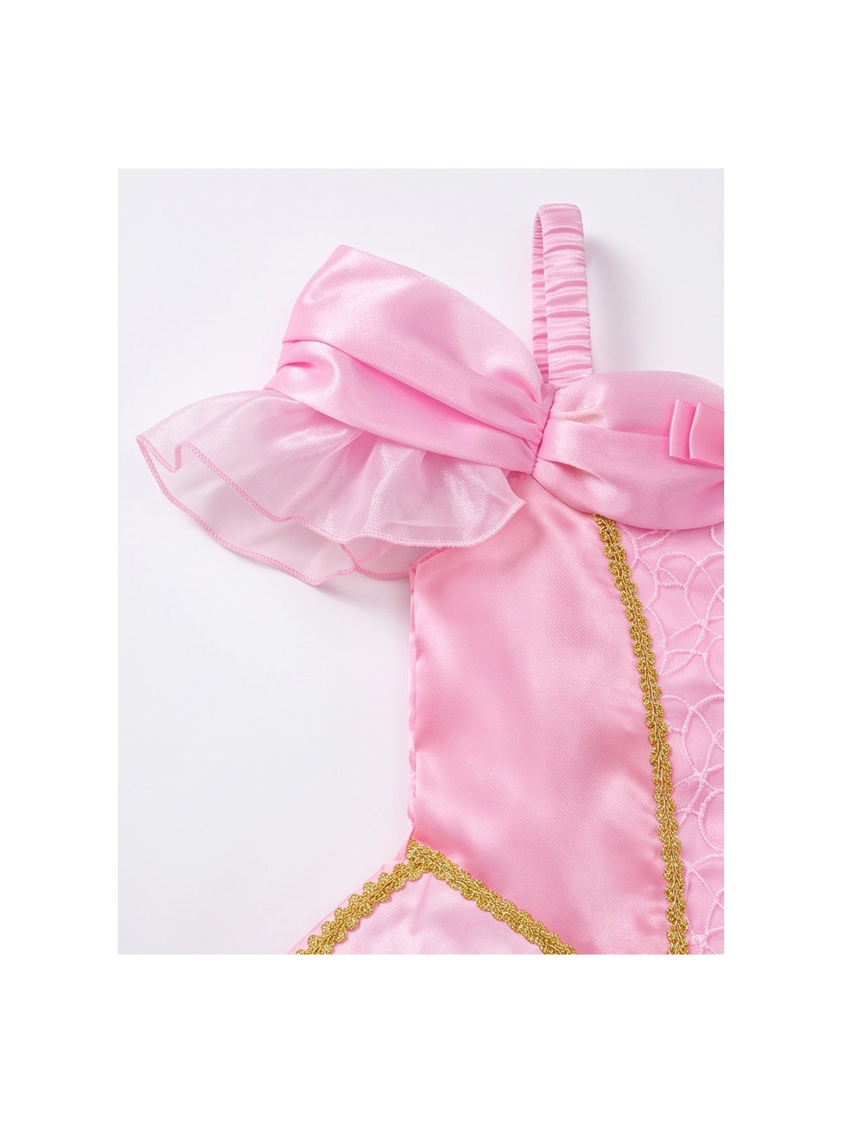 Girls Dress Pink Embroidered Tulle Off Shoulder Ruffle Bow Princess Costume Party Satin Dress Pink Embroidered