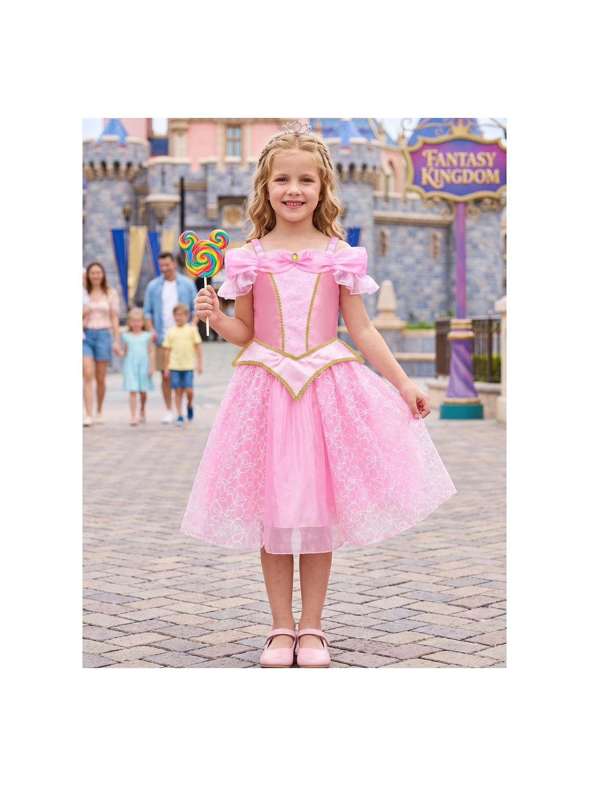 Girls Dress Pink Embroidered Tulle Off Shoulder Ruffle Bow Princess Costume Party Satin Dress Pink Embroidered