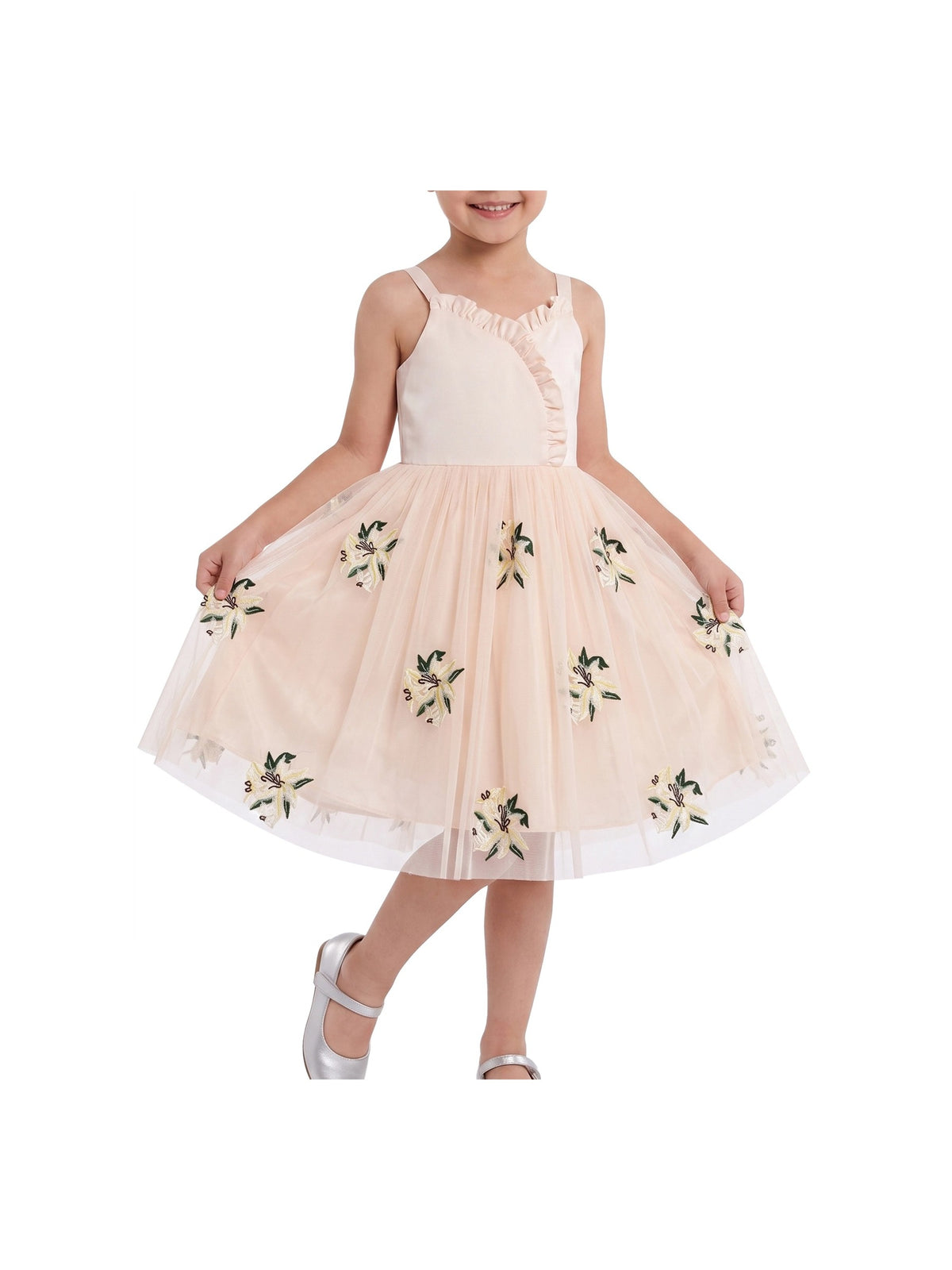 Girls Dress Purple Floral Sleeveless 3D Flower Rhinestone Summer Party Outdoor Dresses Beige Floral