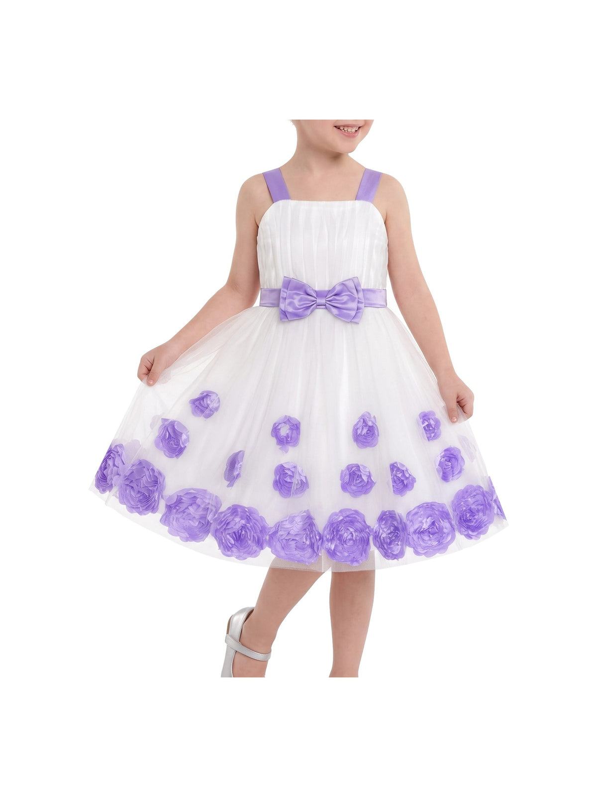 Girls Dress Purple Floral Sleeveless 3D Flower Rhinestone Summer Party Outdoor Dresses White Purple Floral