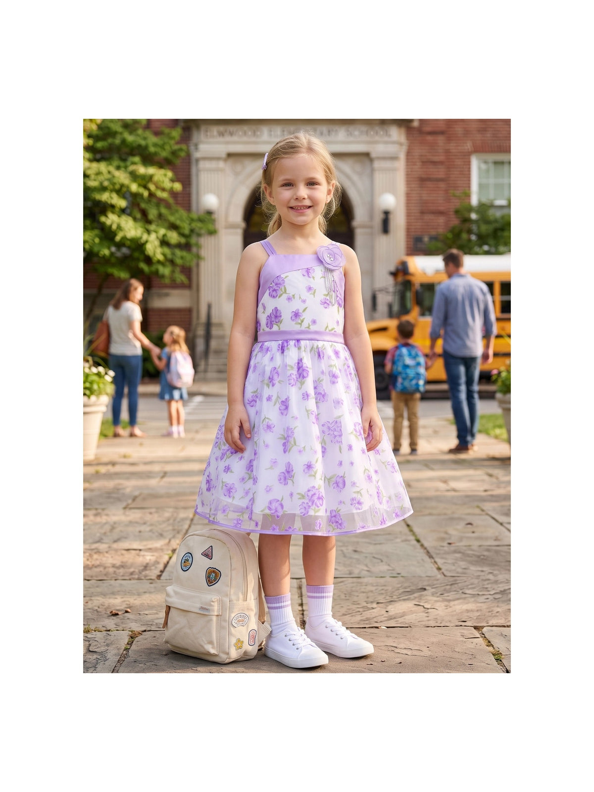 Girls Dress Purple Floral Sleeveless 3D Flower Rhinestone Summer Party Outdoor Dresses Purple Floral