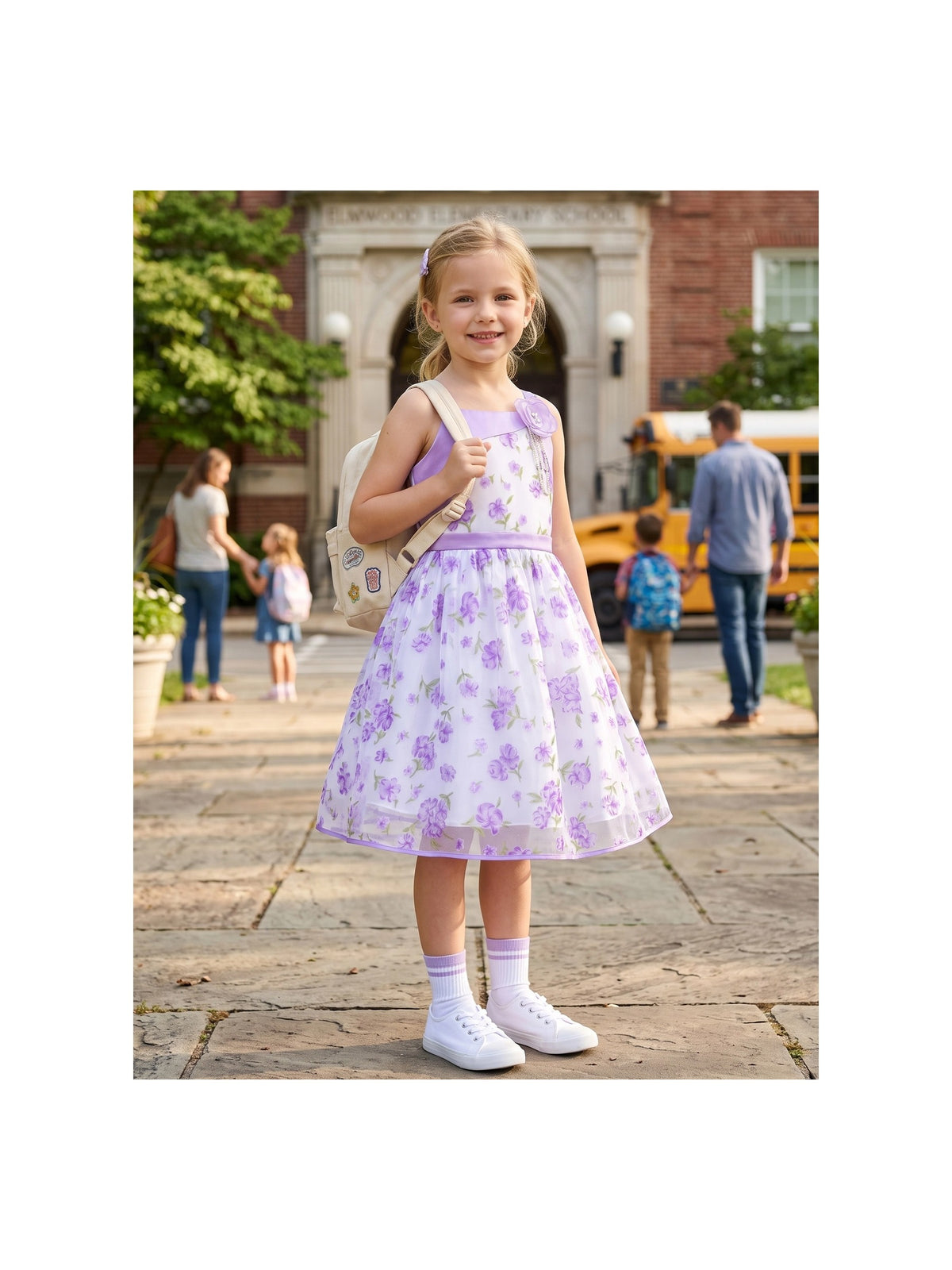 Girls Dress Purple Floral Sleeveless 3D Flower Rhinestone Summer Party Outdoor Dresses Purple Floral
