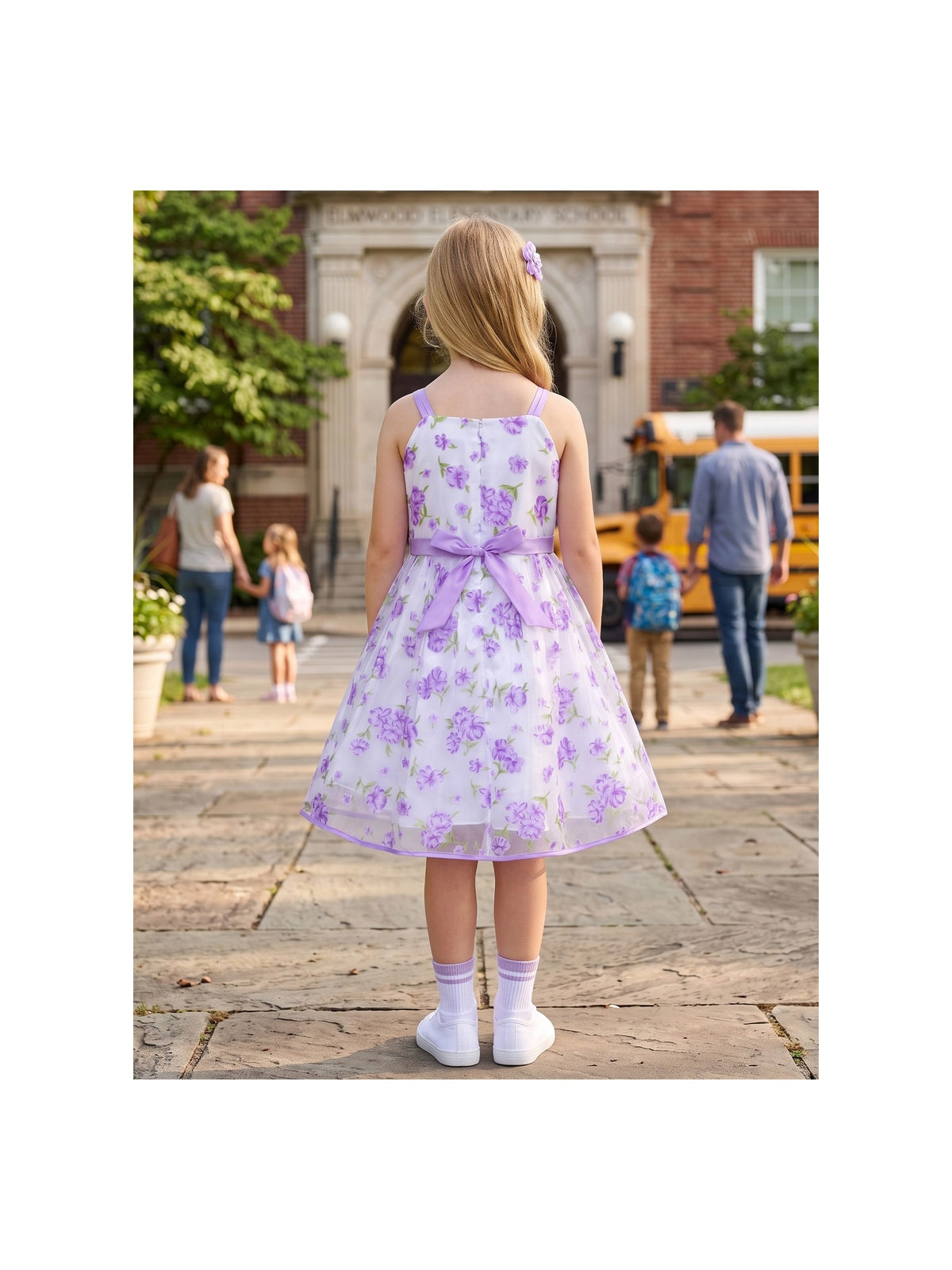 Girls Dress Purple Floral Sleeveless 3D Flower Rhinestone Summer Party Outdoor Dresses Purple Floral