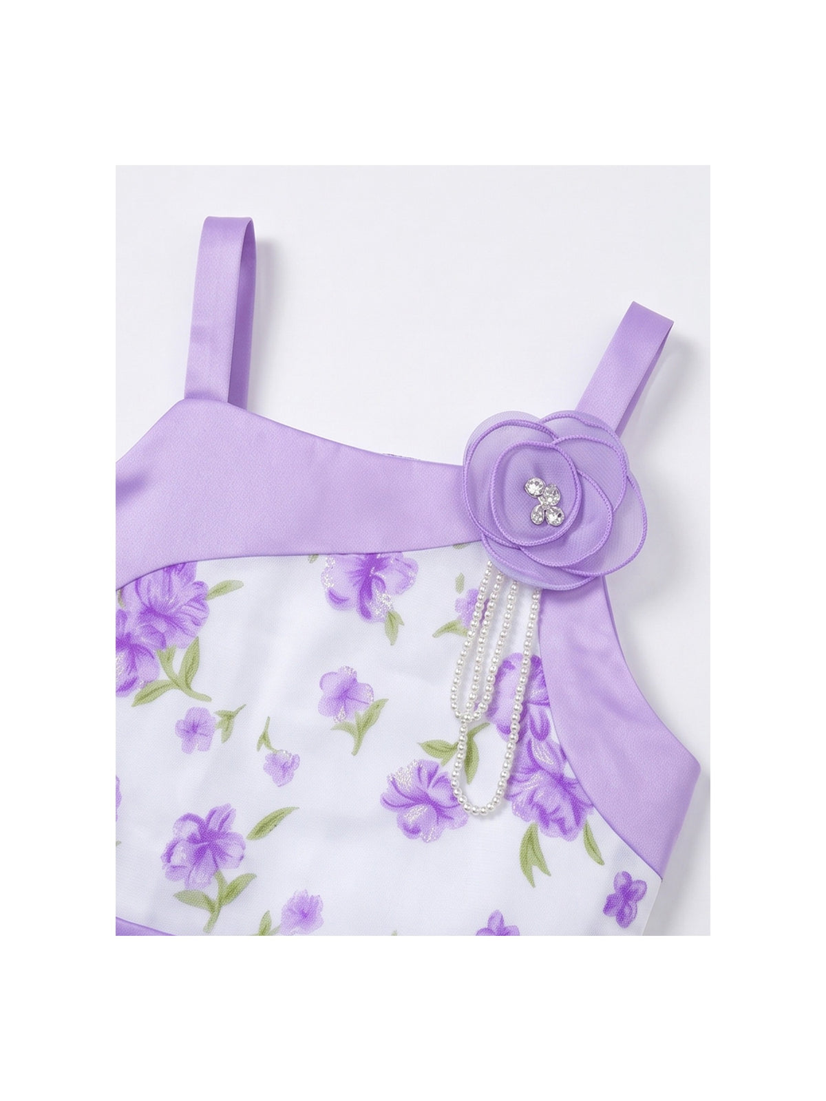 Girls Dress Purple Floral Sleeveless 3D Flower Rhinestone Summer Party Outdoor Dresses Purple Floral