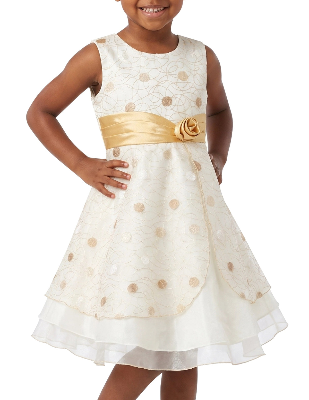 Girls Dress Black Polka Dot Classic Retro Elegant Event Show Sleeveless Tulle - Ivory Gold