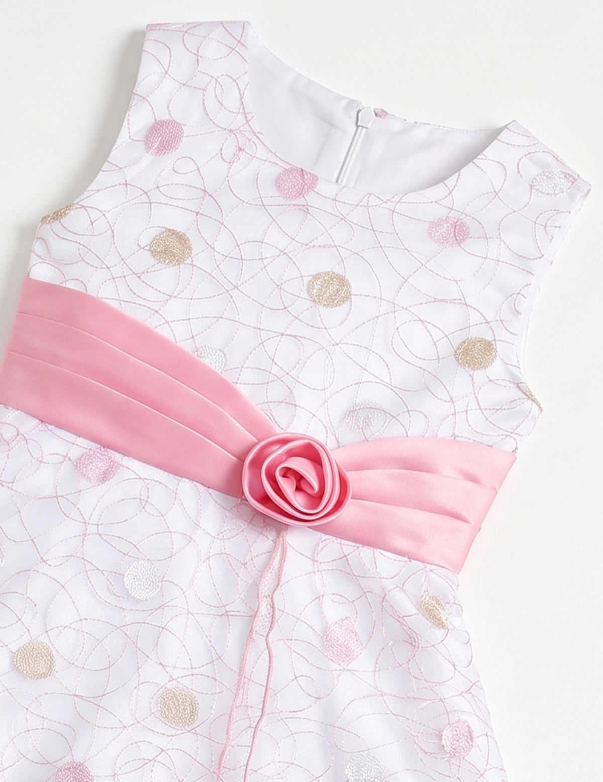 Girls Dress Black Polka Dot Classic Retro Elegant Event Show Sleeveless Tulle - White Pink Embroidery