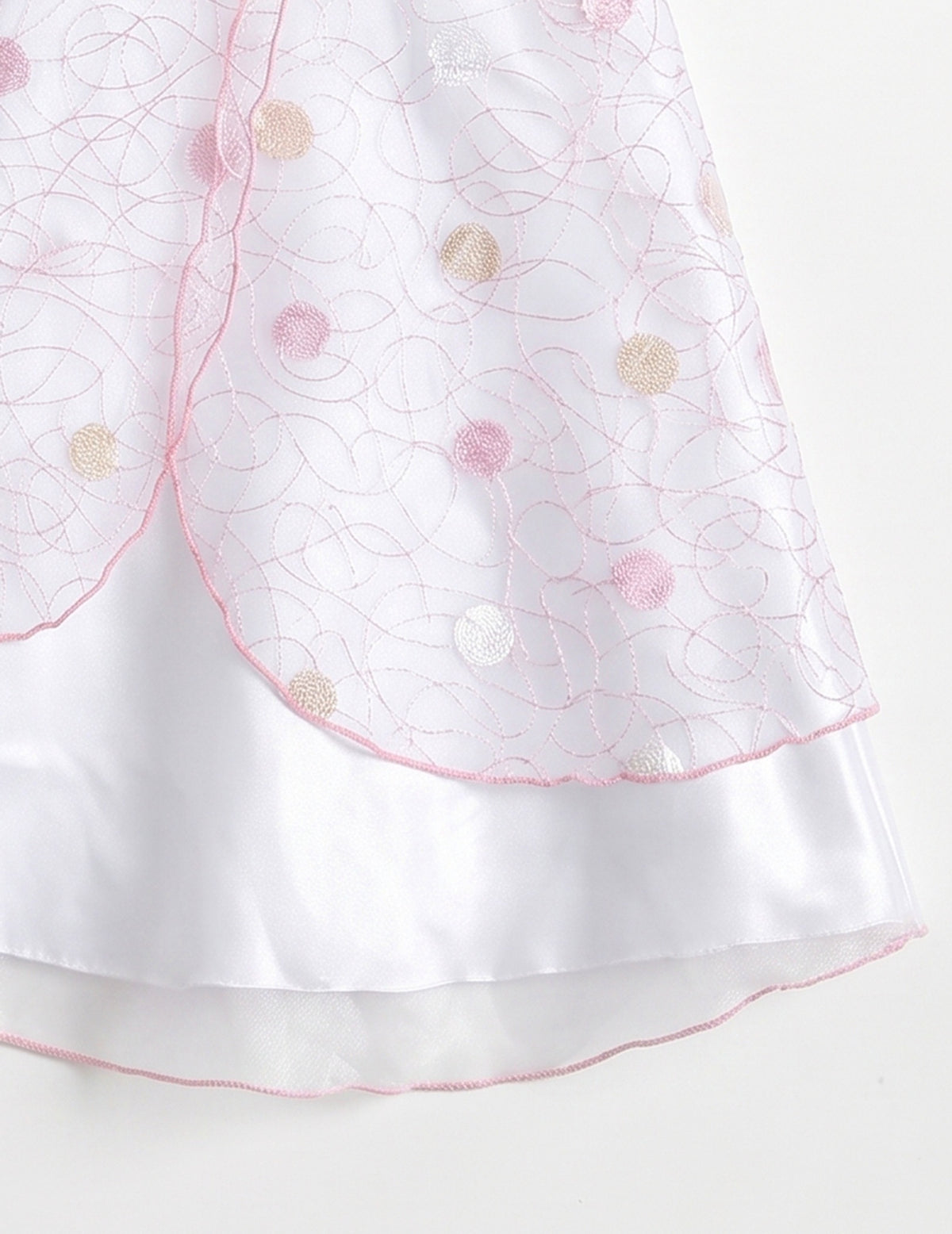 Girls Dress Black Polka Dot Classic Retro Elegant Event Show Sleeveless Tulle - White Pink Embroidery