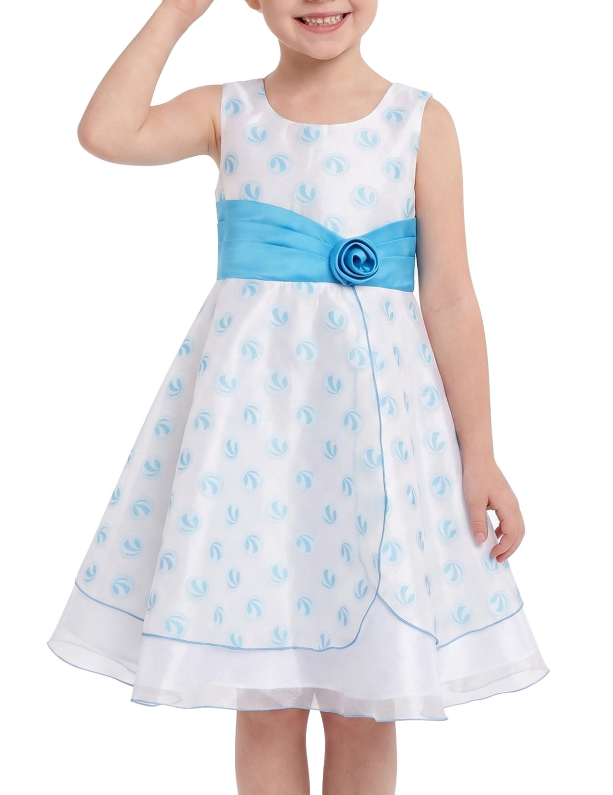 Girls Dress Black Polka Dot Classic Retro Elegant Event Show Sleeveless Tulle - White Blue Embroidered