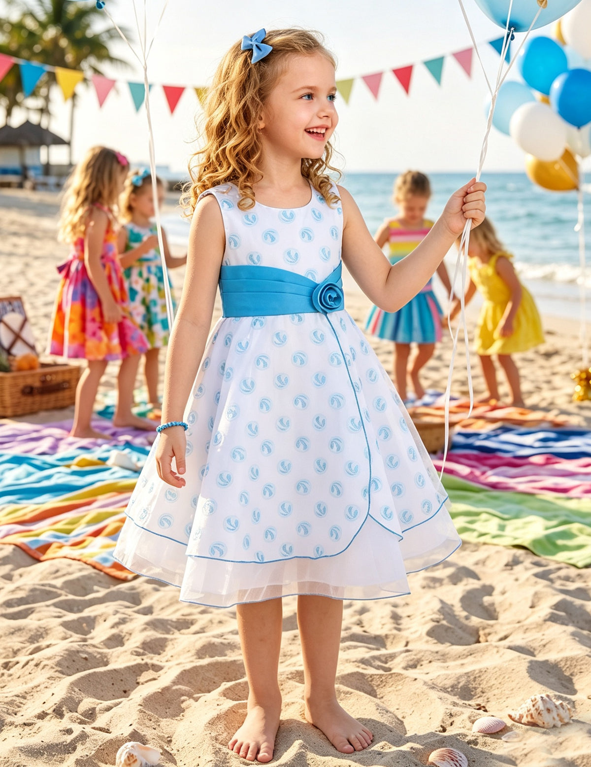Girls Dress Black Polka Dot Classic Retro Elegant Event Show Sleeveless Tulle - White Blue Embroidered