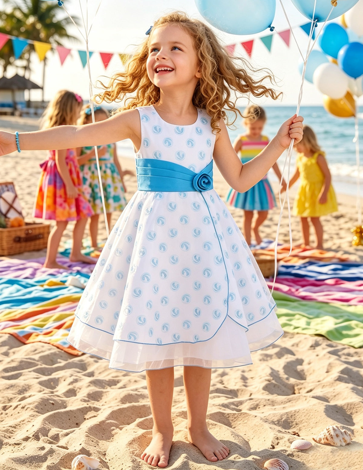 Girls Dress Black Polka Dot Classic Retro Elegant Event Show Sleeveless Tulle - White Blue Embroidered